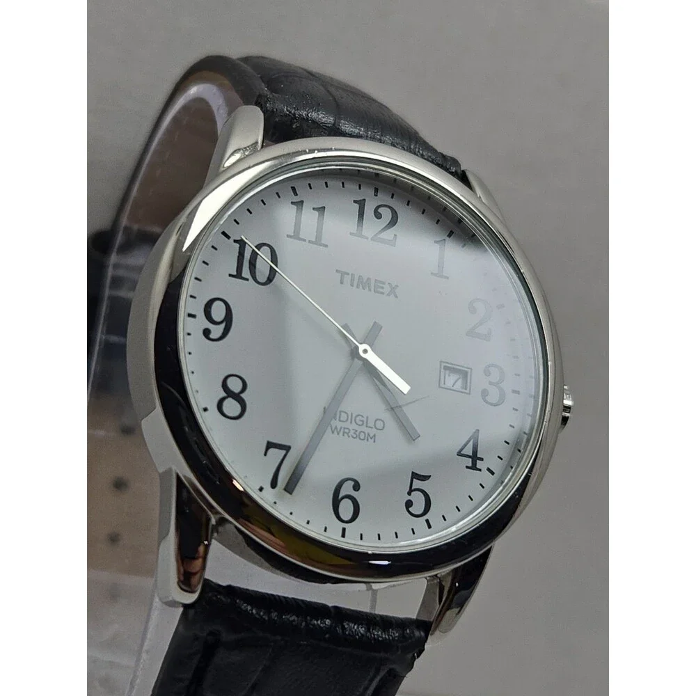 Timex Easy Reader Mens 38mm Date Watch Silver Tone Indiglo New Battery